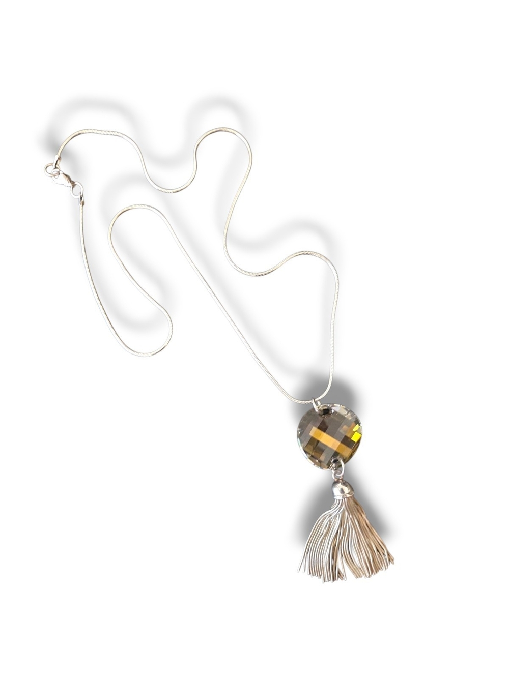 Helen Wang Artisan Silver Necklace with Amber Crystal Pendant and Silver Tassel